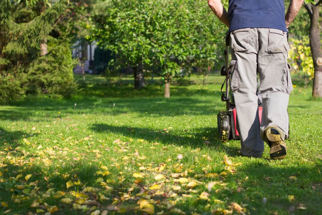 Lawn Care company crew mowing the lawn
